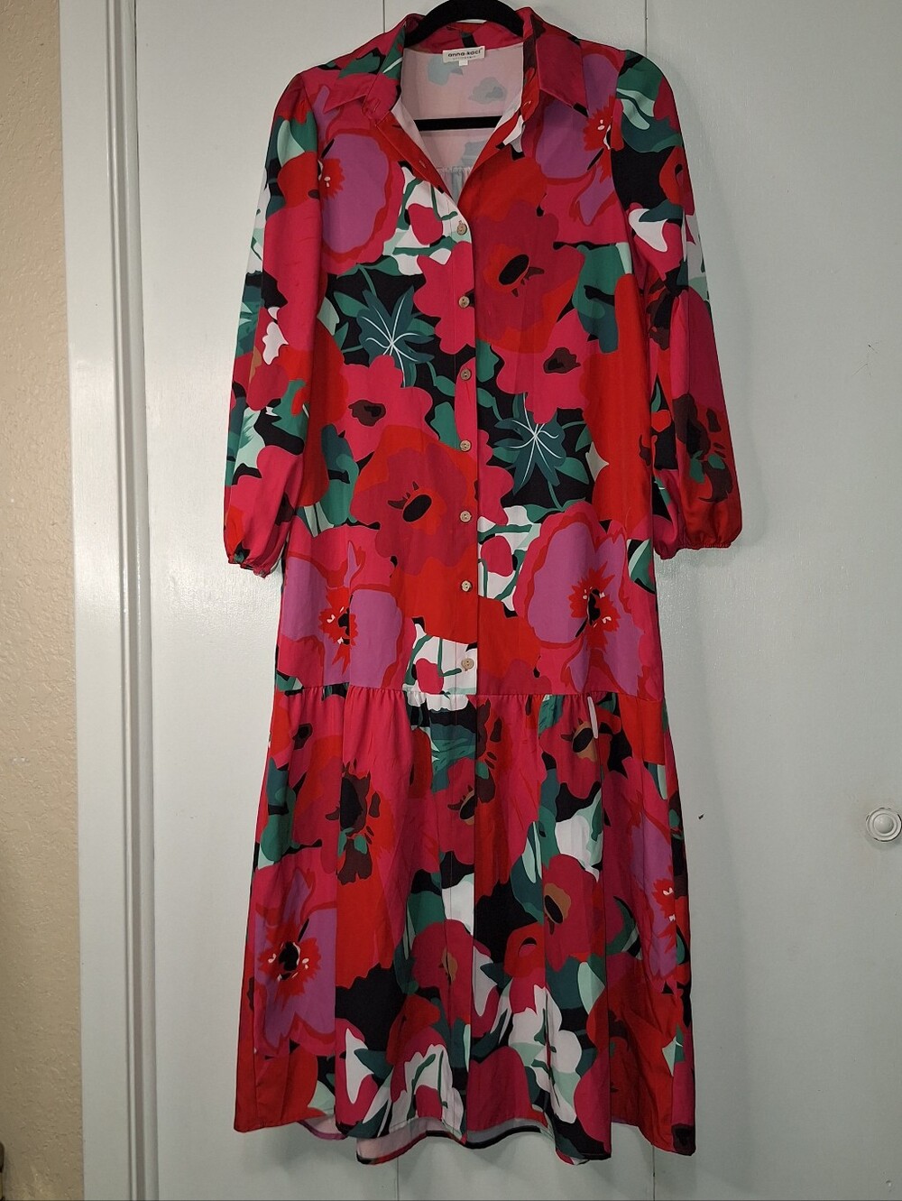 Anna Kaci Floral Print Maxi Button Down Long Sleeve Dress Size Small
